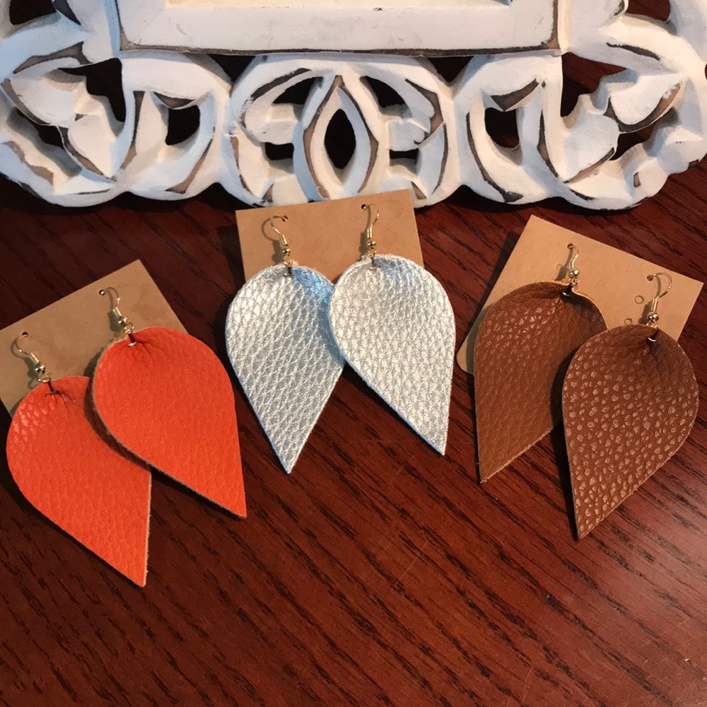 Three pairs of faux leather earrings